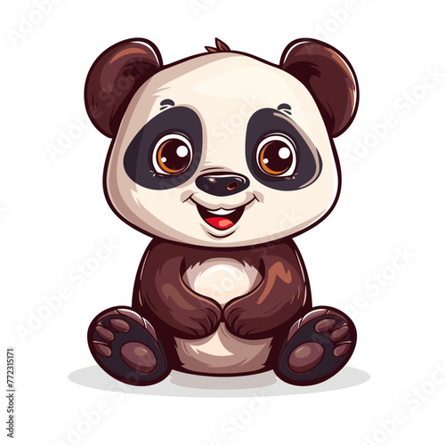 Cute cartoon panda sitting on white background. Vector illustration