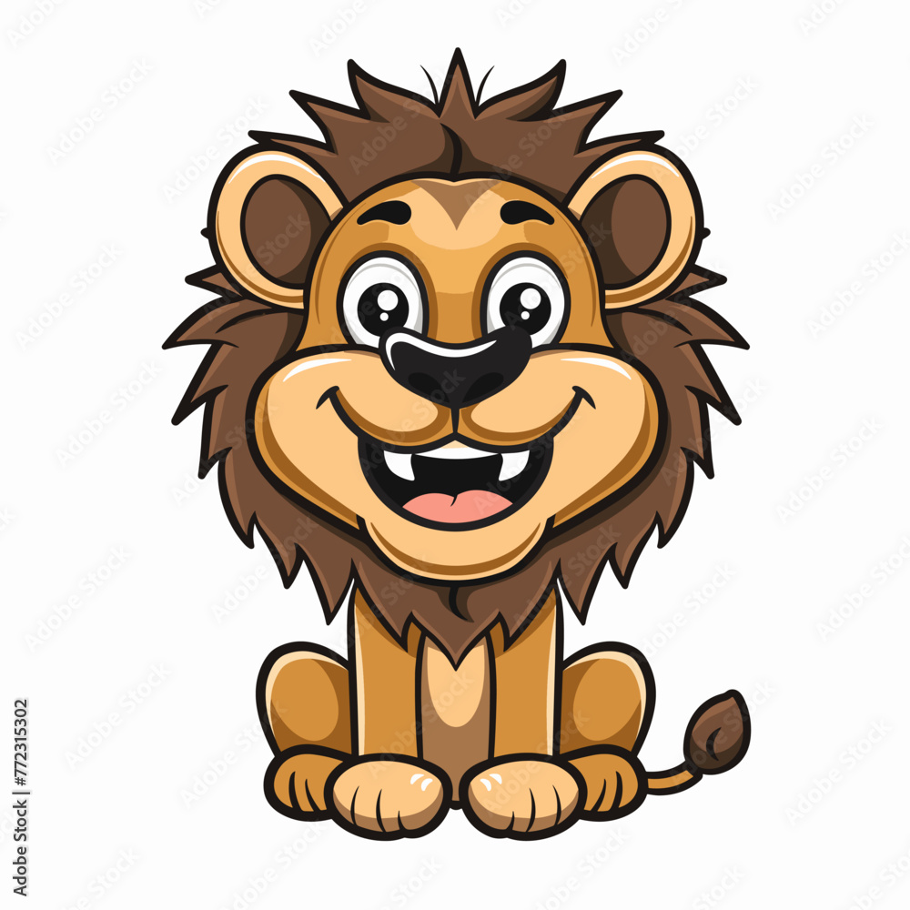 Obraz premium Lion Cartoon Mascot Character. Vector Illustration Isolated On White Background.