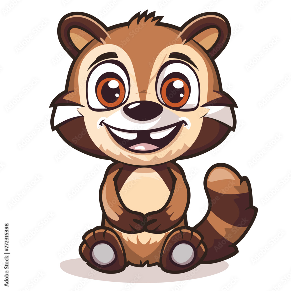 Cute cartoon red panda on white background. Vector illustration