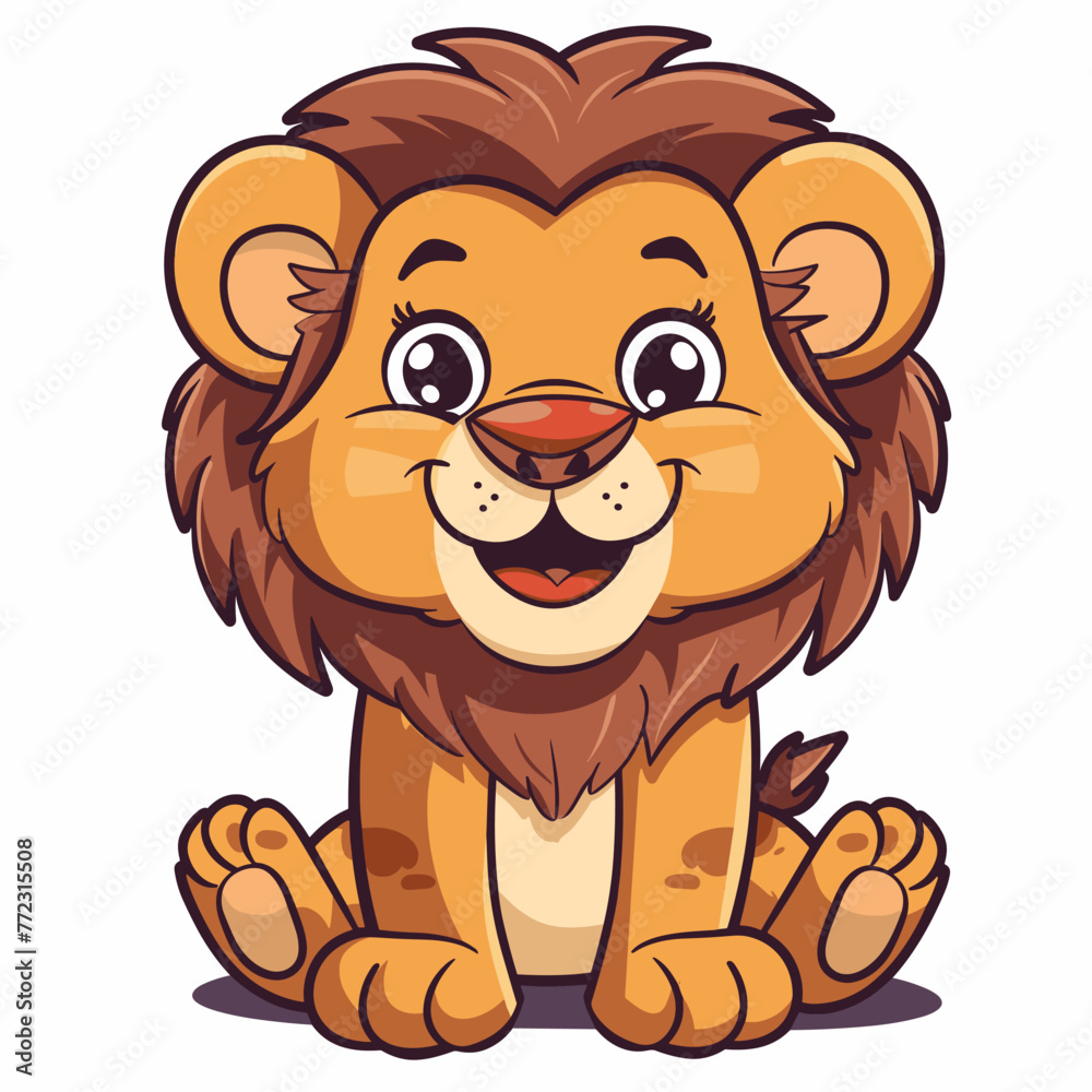 Cute lion sitting on white background. Vector illustration. Cartoon style Cute lion sitting on white background. Vector illustration. Cartoon style