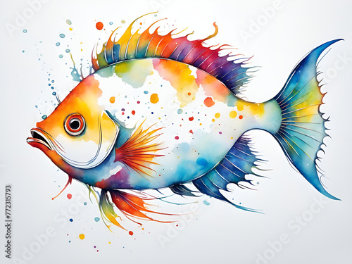 Colorful devil fish swimming in a colorful background, illustrated by illustrators of tropical fish in the sea