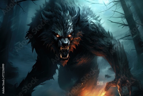 Foreboding Scary werewolf dark. Horror fear night. Generate Ai