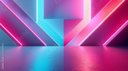 Futuristic Neon Corridor With Glowing Geometric Shapes, Abstract Digital Background, Vibrant Lights, Creative Modern Design