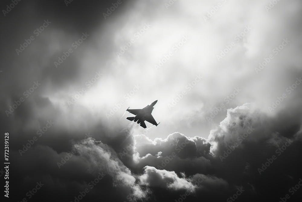 a jetliner flying through a cloudy sky - obrazy, fototapety, plakaty 