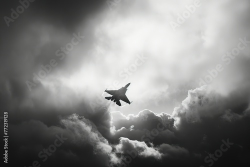 a jetliner flying through a cloudy sky photo