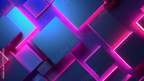 Futuristic Abstract 3D Background with Glowing Neon Blue and Pink Cubes, Geometric Pattern, and Modern Tech-Inspired Light Effects