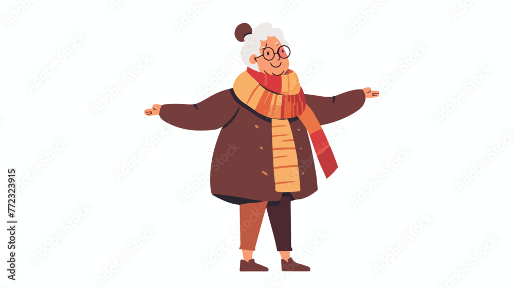 Happy old woman standing icon over white background