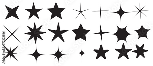 A set of light  star and flame icon illustrations with twinkle twinkle light effect.