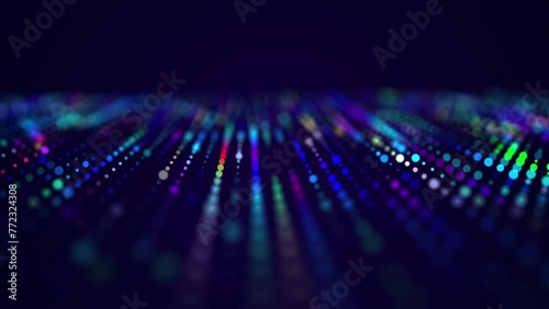 Digital background with movement of glowing particles. Complex technologies of big data. 3D rendering. Seamless loop. photo