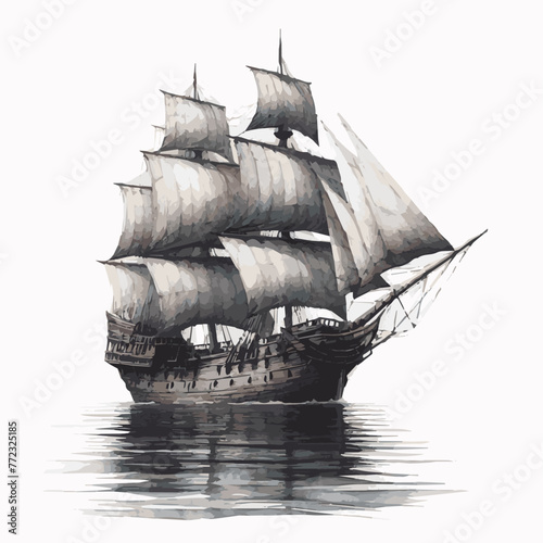 watercolor of ship on white background, Ship painting and illustration on white background