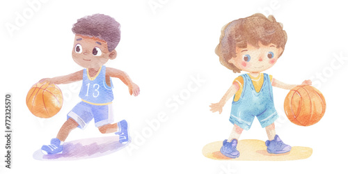 basketball cartoon watercolour vector illustration 