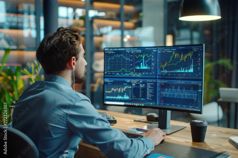Professional analyzing financial data on computer screens Professional analyzing financial data on computer screens
