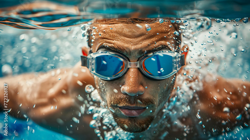 Professional male athlete at swimming competition © Irina Sharnina