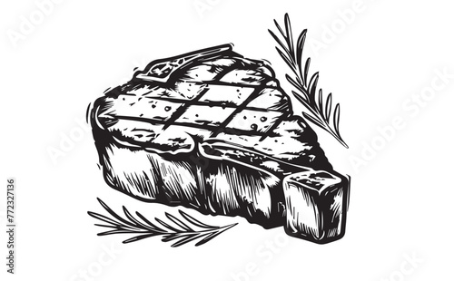 Grilled steak, Hand drawn style, vector illustrations