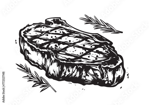 Grilled steak, Hand drawn style, vector illustrations