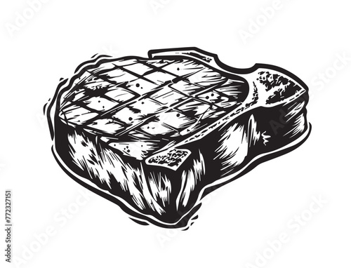 Grilled steak, Hand drawn style, vector illustrations