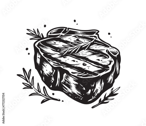 Grilled steak, Hand drawn style, vector illustrations
