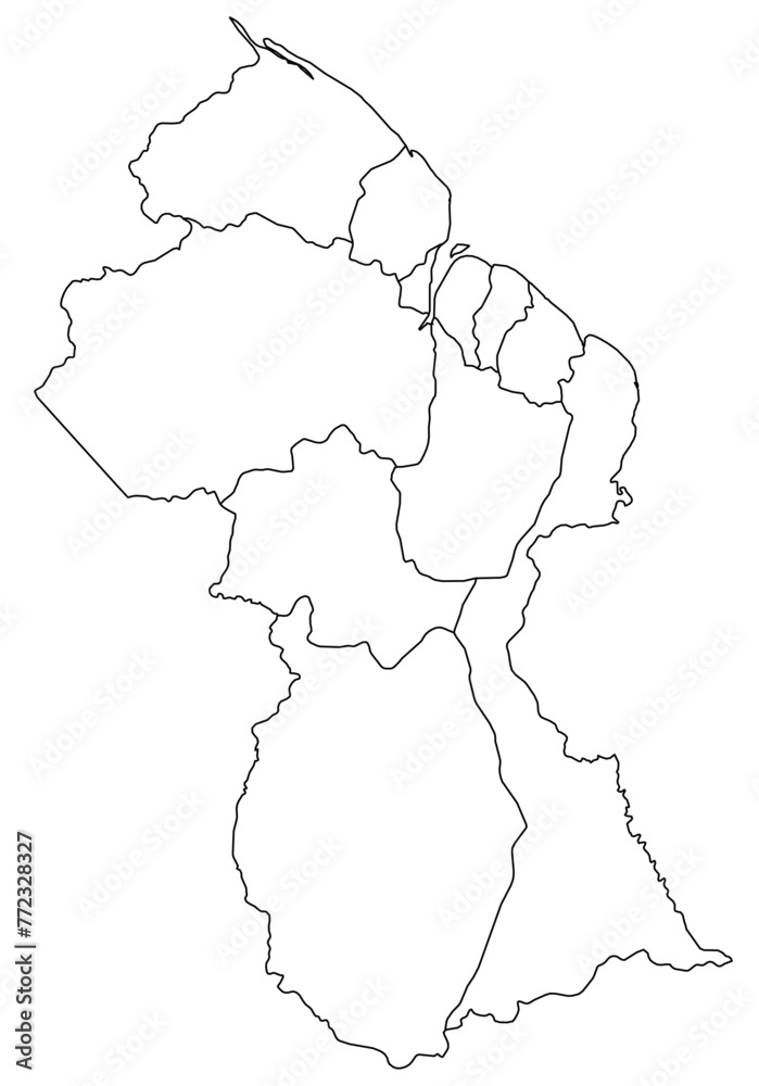 Fototapeta Outline of the map of Guyana with regions