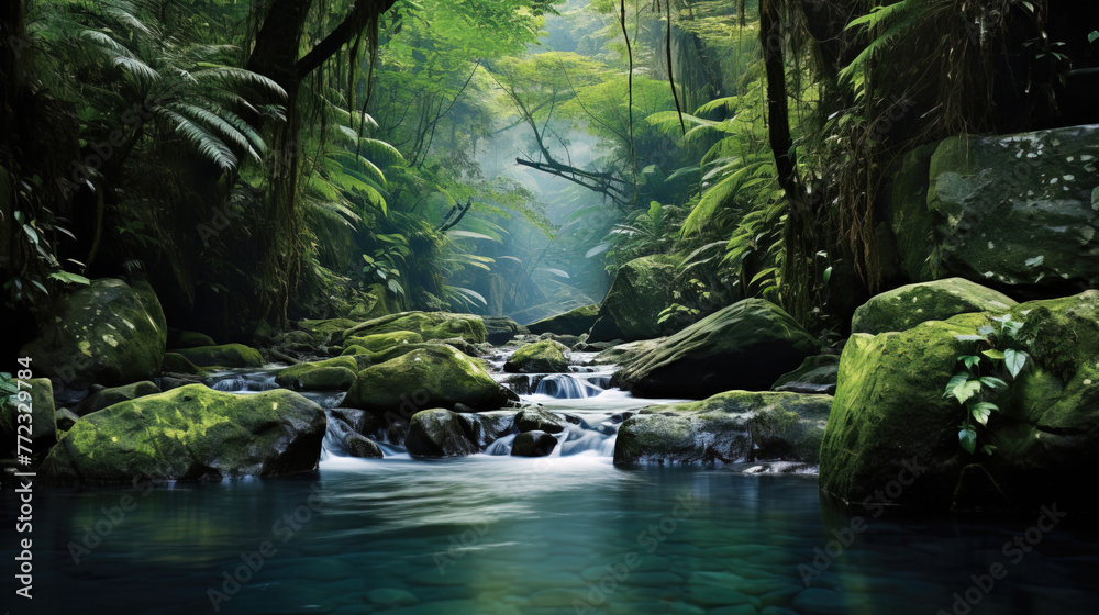waterfall in the forest hills.