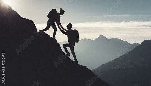 Ascending Unity: Silhouettes of Mutual Aid Scaling a Mountain