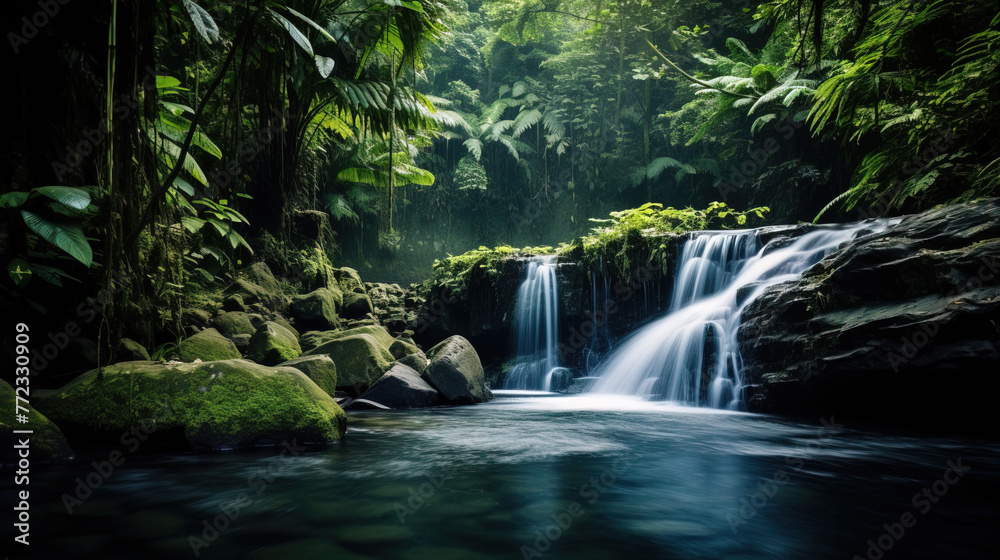 waterfall in the forest hills. waterfall in the forest hills.