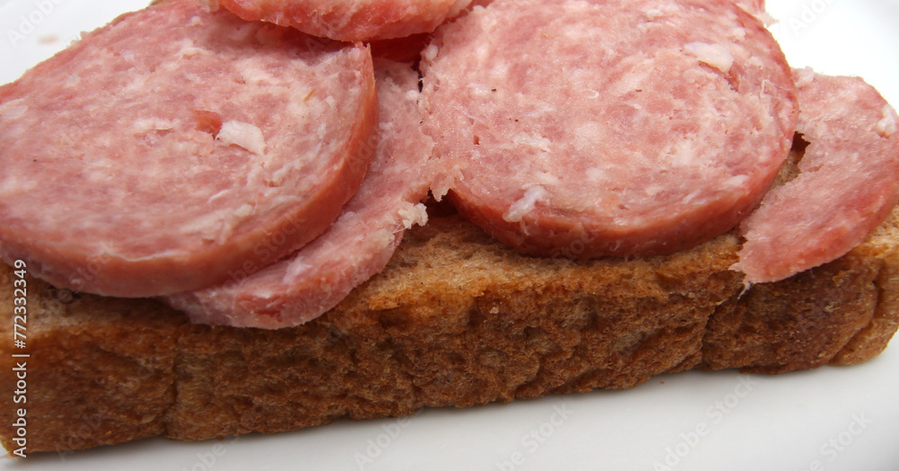 bread with salami. snack made with salami and bread. meal details. bread with salami. snack made with salami and bread. meal details.