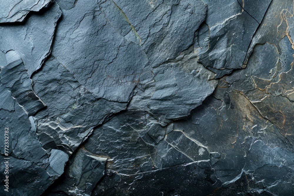 Natural black slate stone background pattern with high resolution. Top view. Copy space - generative ai Natural black slate stone background pattern with high resolution. Top view. Copy space - generative ai
