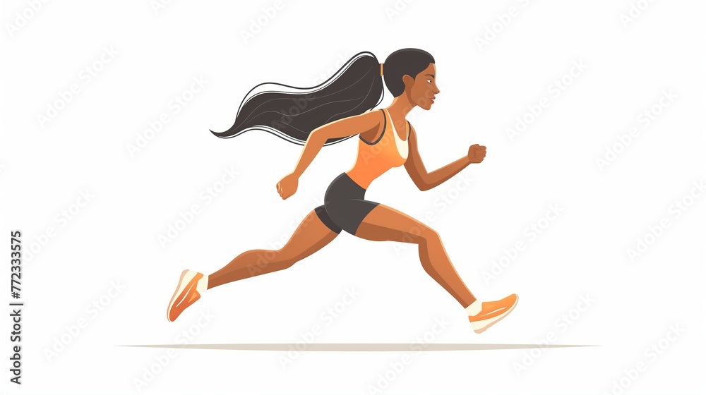 Obraz premium Athletes girl running, flat abstract colorful cartoon illustration