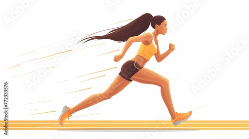 Athletes girl running, flat abstract colorful cartoon illustration