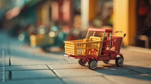 miniature tilt plastic trolley cart with toy vibes in isometric perspective photo