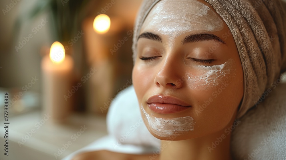 Revitalize your skin with our tranquil spa facial, rejuvenating and enhancing your natural radiance - obrazy, fototapety, plakaty 