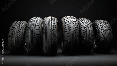 Set of car tiers on the dark background photo