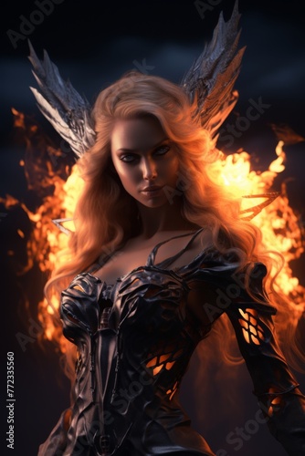 beautiful woman in fire devil dress
