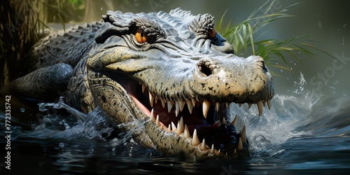 Visualize a crocodile family resting together on a riverbank  their close proximity and affectionate interactions creating