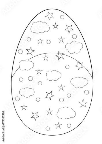 Vector childrens coloring book of a beautiful easter egg with night sky patterns
