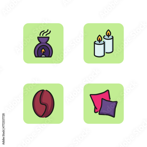 Aroma therapy line icon set. Aroma candles  coffee bean  pillows. Spa and good dream concept. Can be used for topics like treatment  alternative medicine  relaxation