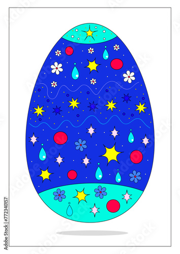 Vector beautiful cute easter decorated dark blue egg card
