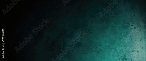 Abyssal Aura Abstract Dark Blue and Green Background with Teal and Black Grainy Texture Gradient, Ideal for Web Header Banner Design, Copious Copy Space