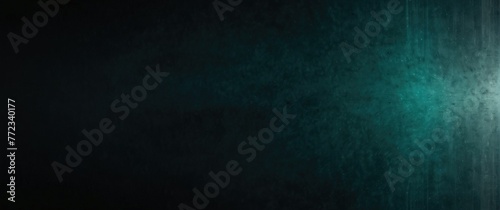 Abyssal Aura Abstract Dark Blue and Green Background with Teal and Black Grainy Texture Gradient, Ideal for Web Header Banner Design, Copious Copy Space