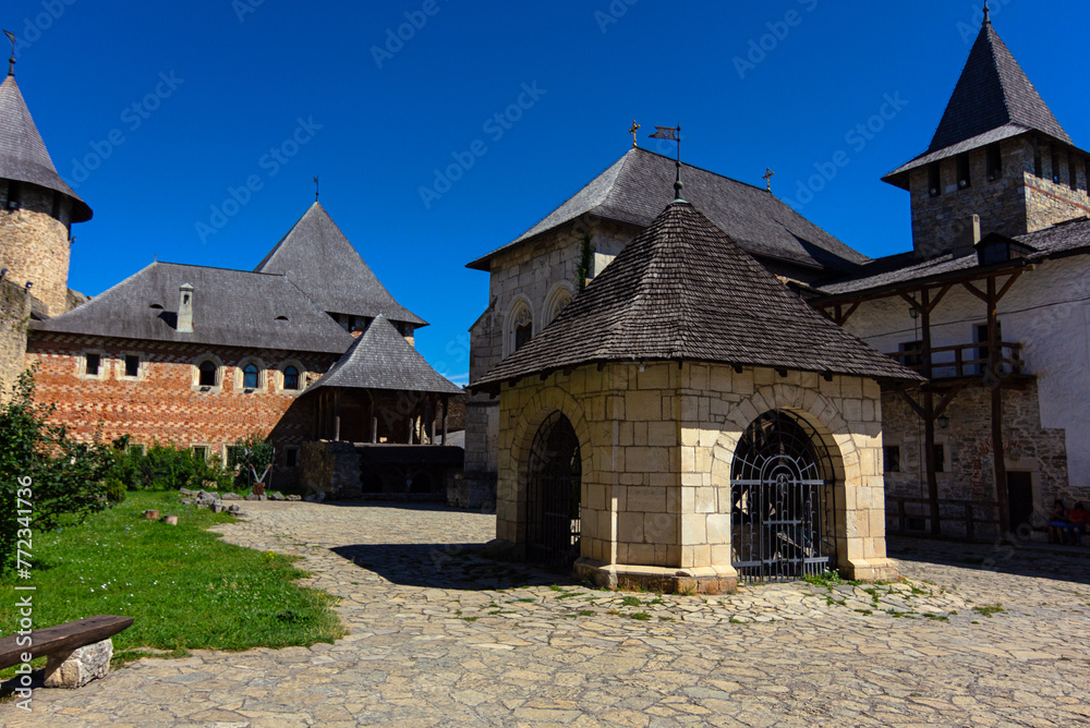 Courtyard of the Khotyn fortress, complex of fortifications situated on the hilly right bank of the Dniester in Khotyn, Ukraine Courtyard of the Khotyn fortress, complex of fortifications situated on the hilly right bank of the Dniester in Khotyn, Ukraine