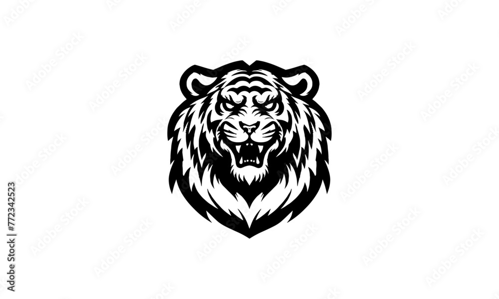 mascot logo icon of tiger or tiger mascot logo icon in black and white