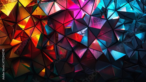 Vibrant Geometric Abstract with Colorful Triangular Facets - Dynamic Design Background
