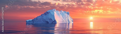 Lone iceberg floating in Antarctic sea, climate change theme, melting ice visual