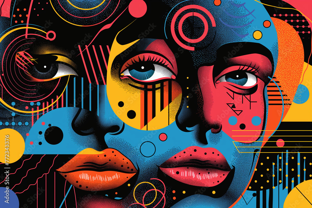 Abstract vector portrait blending geometric shapes woman profile in a ...