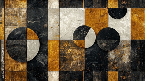 A luxurious abstract image with a geometric composition of gold and black, exuding elegance and a high-end feel.