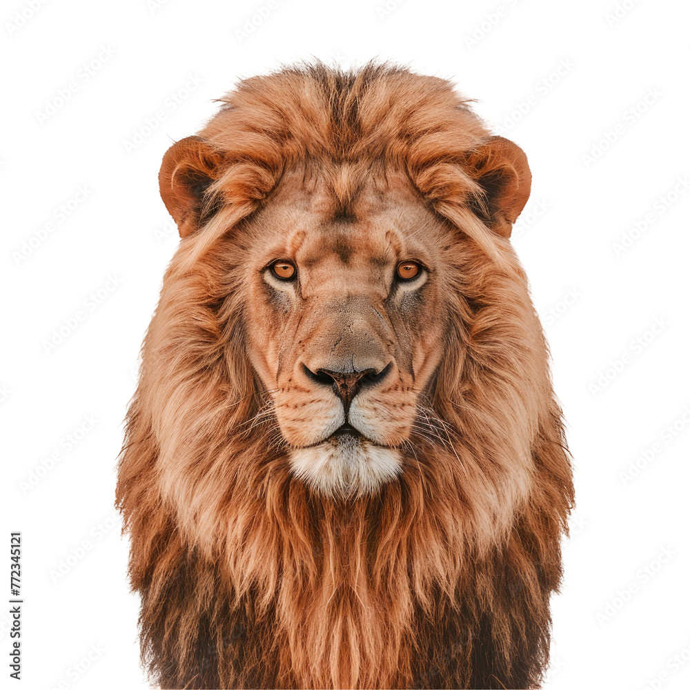Closeup of a Masai lions face with whiskers on a transparent background on a transparent background