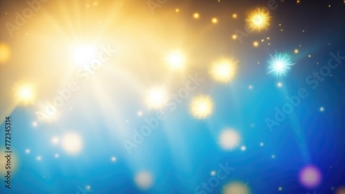 Asymmetric Cyan light burst  rays of lights on dark Maroon background with the color of yellow  golden sparkling and bokeh