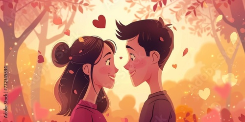 Cartoon couple love, loving concept