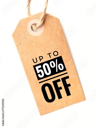 up to 50% off price tag isolated on white.sale background 
