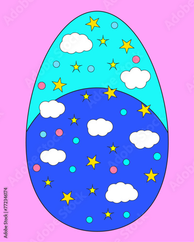 Vector beautiful cute easter decorated blue egg with stars
